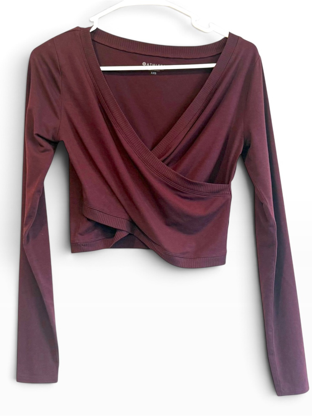 Athleta Women's Long Sleeve Wrap Crop Top - Burgundy XXS